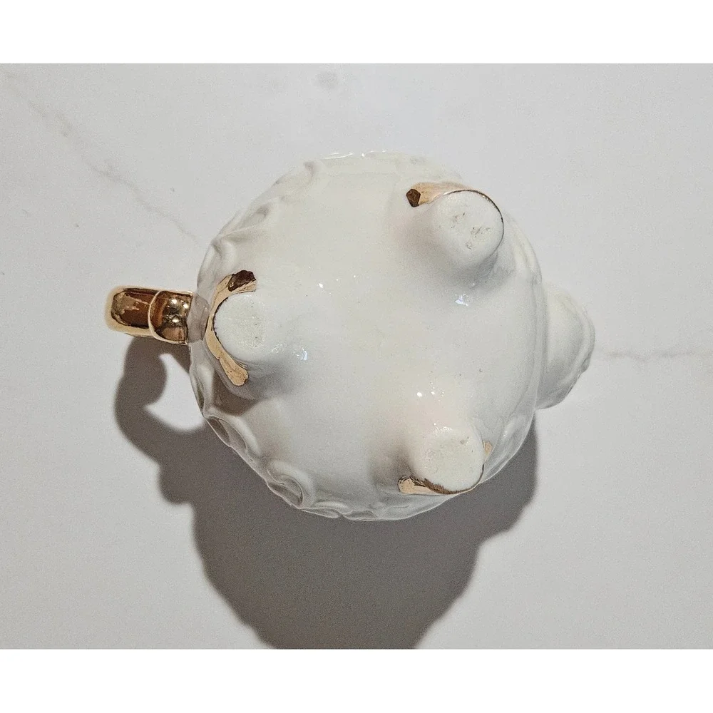 Vintage Miniature Porcelain Teapot Pink 3D Roses Gold Trim Embossed Scroll Decor